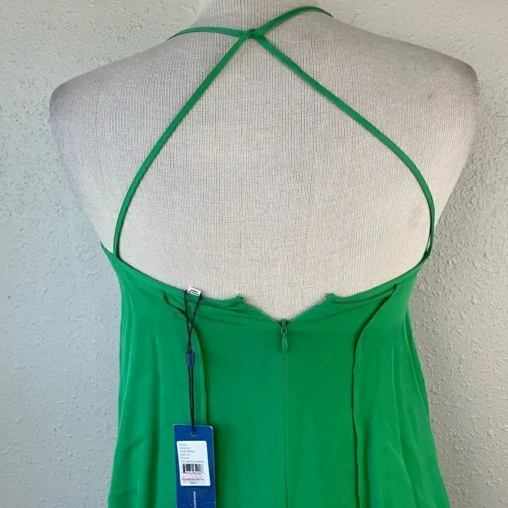 NWT Rebecca Minkoff Green Silk Midi Dress Size XS